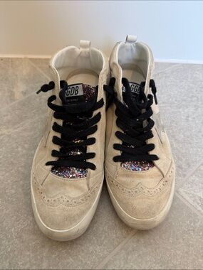 Golden Goose Mid Star Suede Sneakers with Multicolor Glitter Accents